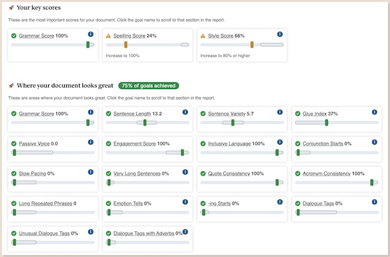 goals sliders in prowritingaid