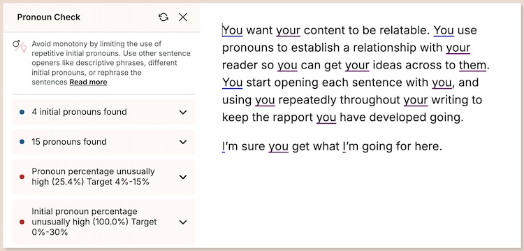 pronoun report in prowritingaid for the above paragraph