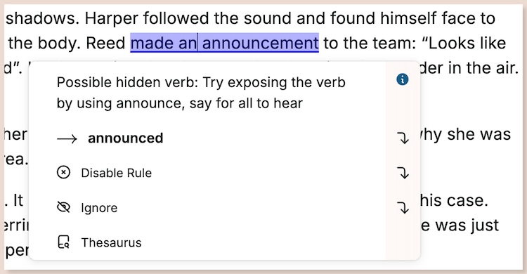 hidden verbs message in prowritingaid