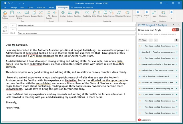 ProWritingAid in Outlook