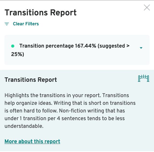 ProWritingAid Transitions Report