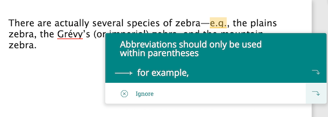 abbreviations style guide suggestion in ProWritingAid software