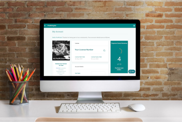 ProWritingAid account screen on desktop