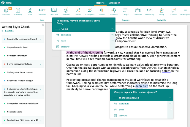 screenshot of improvements in prowritingaid