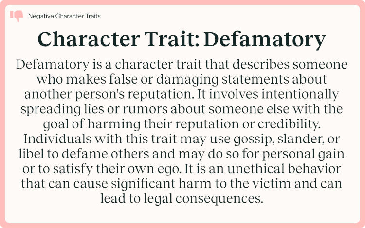 Character Trait Defamatory