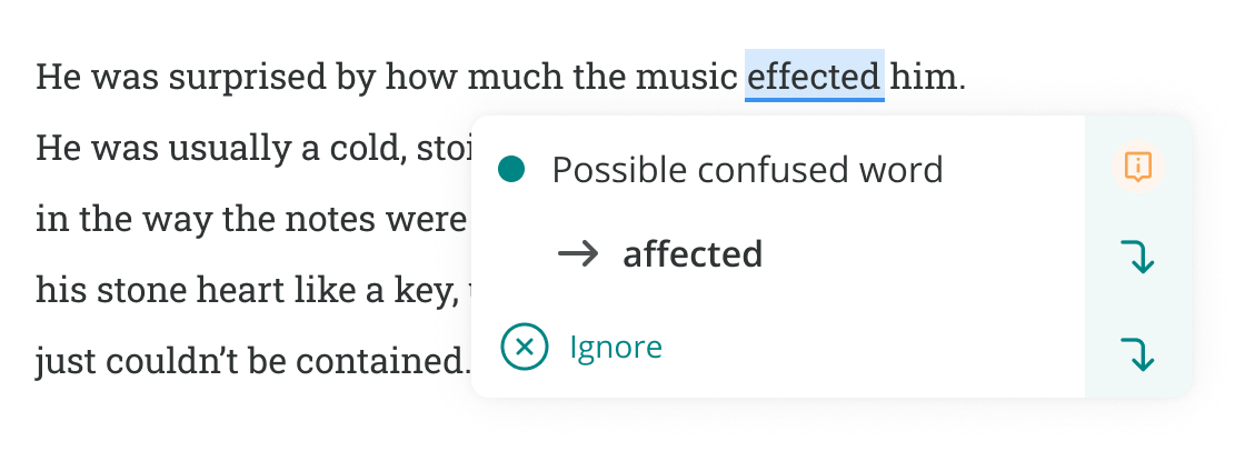 effected/affected suggestion in ProWritingAid software