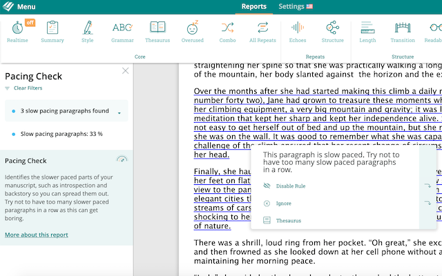 ProWritingAid's Pacing Report