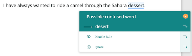 ProWritingAid correcting dessert to desert