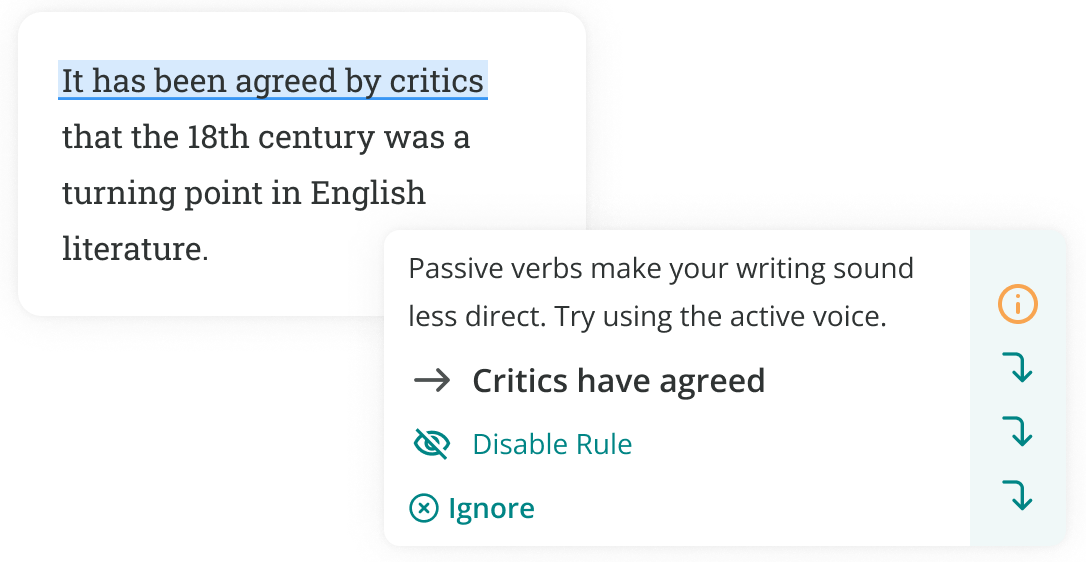 ProWritingAid correcting the passive voice