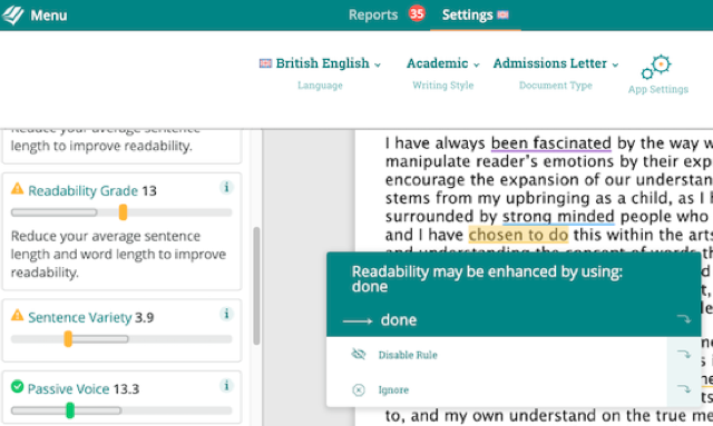 readability enhancement for an admissions letter