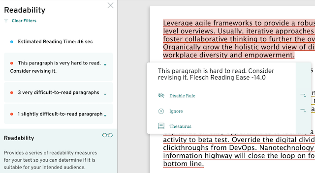 readability suggestions; 'start', 'begin', for 'commence' in ProWritingAid