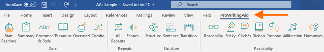 prowritingaid tab in word